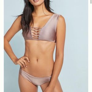 NWT Maaji Anthropologie Champagne Floral Reversible Tie Up Bikini Set Large L